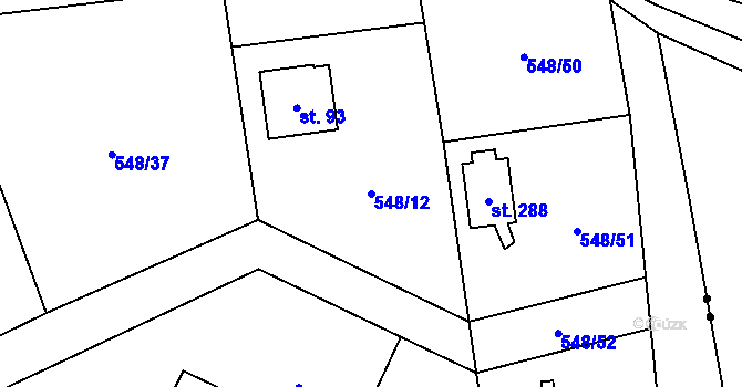 Parcela st. 548/12 v KÚ Dolní Lomnice u Kunic, Katastrální mapa