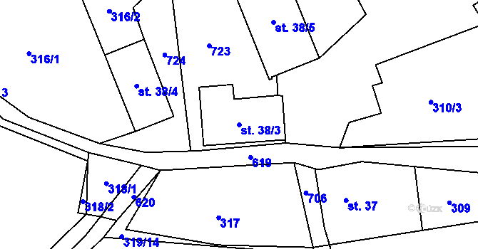 Parcela st. 38/3 v KÚ Dolní Lomnice u Kunic, Katastrální mapa