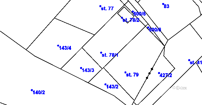 Parcela st. 78/1 v KÚ Dolní Lomnice u Kunic, Katastrální mapa
