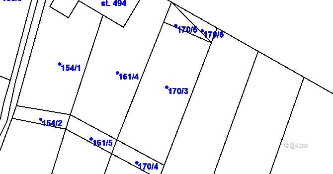 Parcela st. 170/3 v KÚ Kunice u Říčan, Katastrální mapa