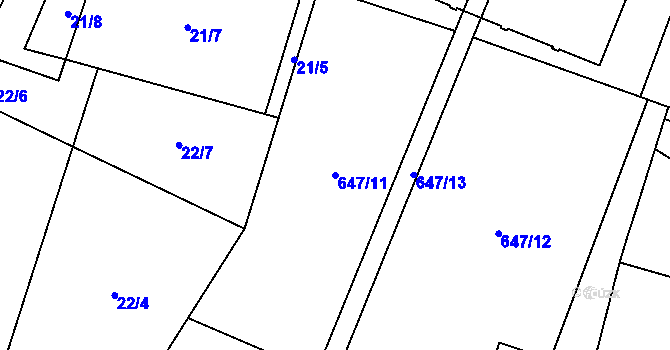 Parcela st. 647/11 v KÚ Kunice u Říčan, Katastrální mapa