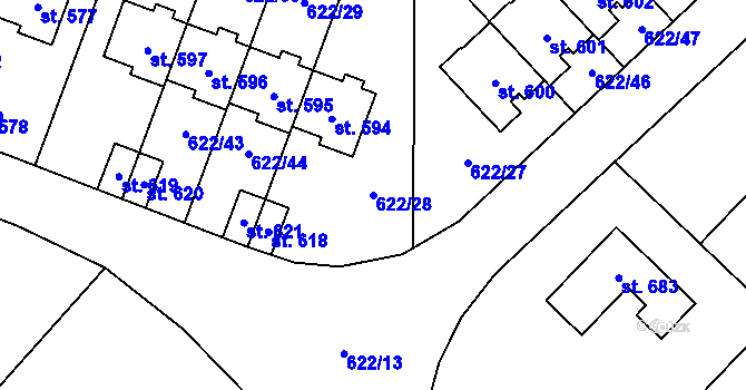 Parcela st. 622/28 v KÚ Kunice u Říčan, Katastrální mapa