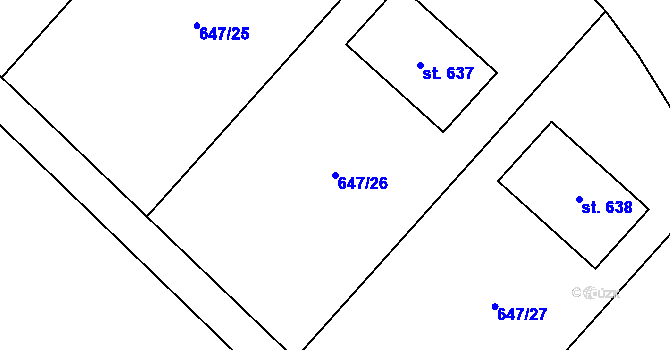 Parcela st. 647/26 v KÚ Kunice u Říčan, Katastrální mapa