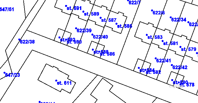 Parcela st. 586 v KÚ Kunice u Říčan, Katastrální mapa