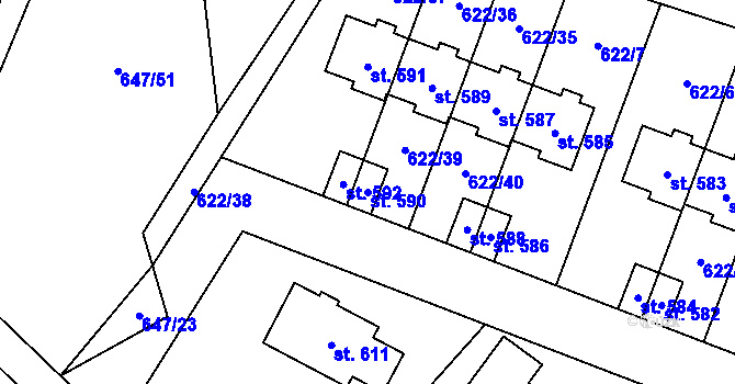 Parcela st. 590 v KÚ Kunice u Říčan, Katastrální mapa