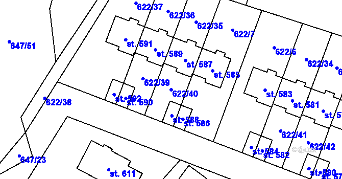 Parcela st. 622/40 v KÚ Kunice u Říčan, Katastrální mapa