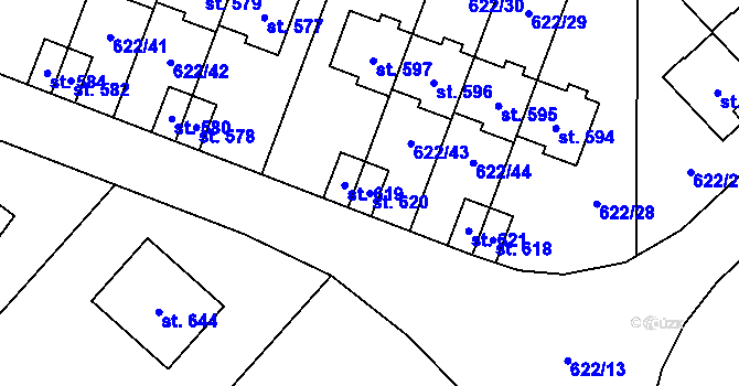 Parcela st. 620 v KÚ Kunice u Říčan, Katastrální mapa