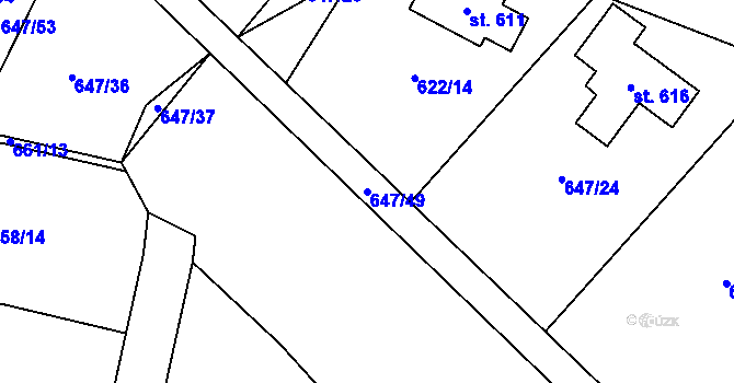 Parcela st. 647/49 v KÚ Kunice u Říčan, Katastrální mapa