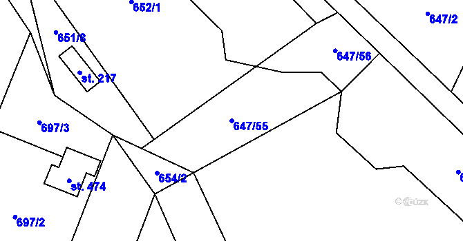 Parcela st. 647/55 v KÚ Kunice u Říčan, Katastrální mapa