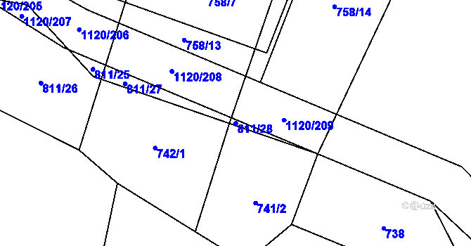 Parcela st. 811/28 v KÚ Kunice u Říčan, Katastrální mapa