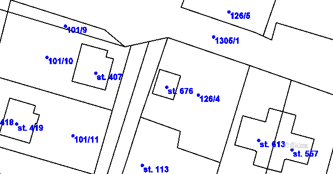 Parcela st. 676 v KÚ Kunice u Říčan, Katastrální mapa