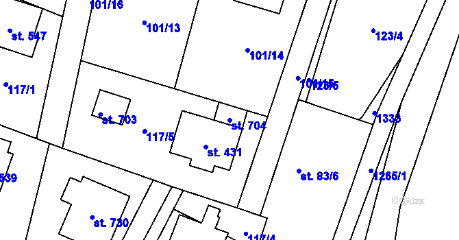 Parcela st. 704 v KÚ Kunice u Říčan, Katastrální mapa