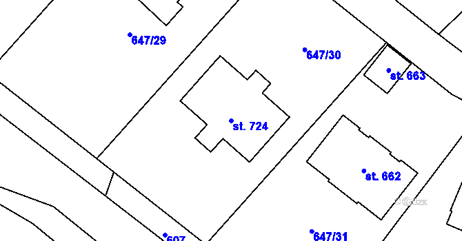 Parcela st. 724 v KÚ Kunice u Říčan, Katastrální mapa