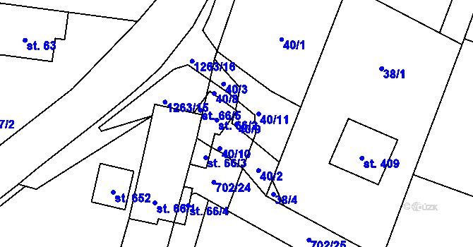 Parcela st. 40/9 v KÚ Kunice u Říčan, Katastrální mapa