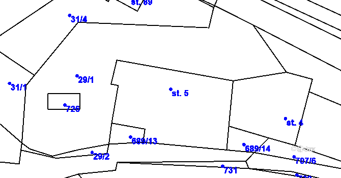 Parcela st. 5 v KÚ Kunice, Katastrální mapa