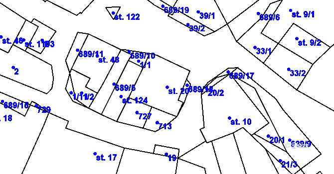 Parcela st. 20 v KÚ Kunice, Katastrální mapa