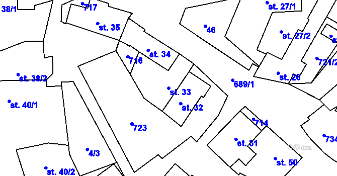 Parcela st. 33 v KÚ Kunice, Katastrální mapa