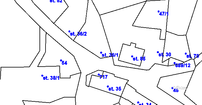 Parcela st. 36/1 v KÚ Kunice, Katastrální mapa