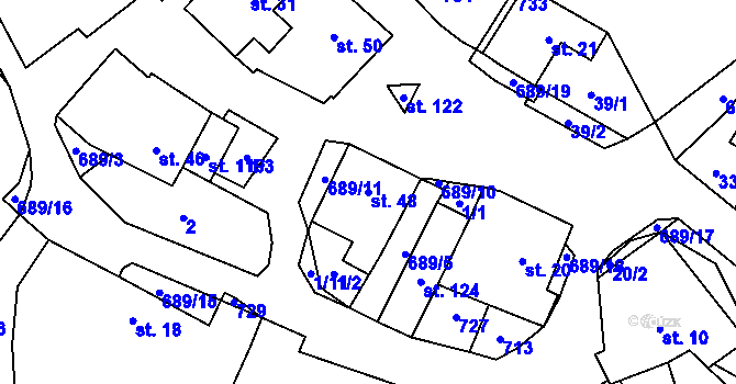 Parcela st. 48 v KÚ Kunice, Katastrální mapa