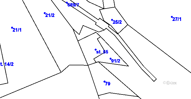 Parcela st. 55 v KÚ Kunice, Katastrální mapa