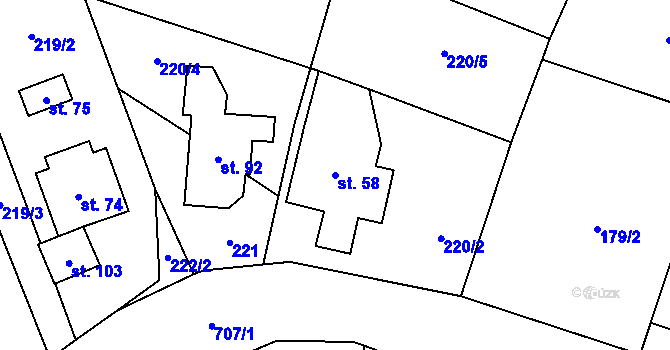 Parcela st. 58 v KÚ Kunice, Katastrální mapa