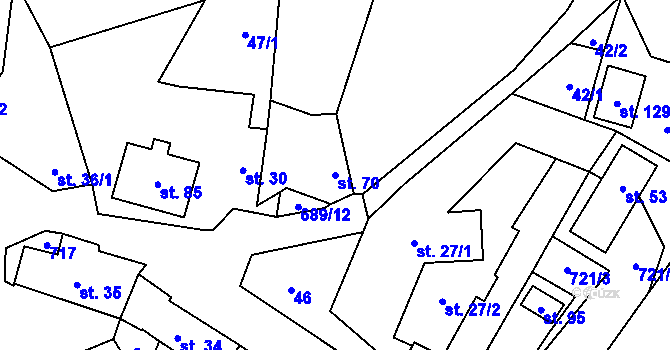 Parcela st. 70 v KÚ Kunice, Katastrální mapa