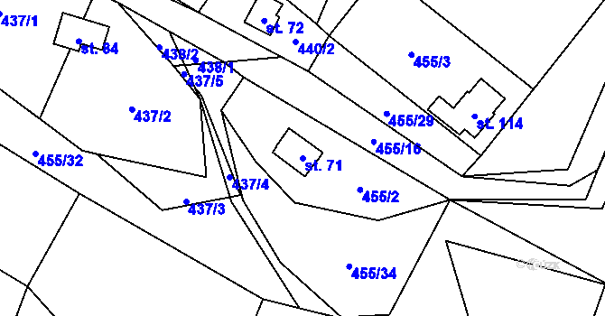 Parcela st. 71 v KÚ Kunice, Katastrální mapa