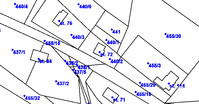 Parcela st. 72 v KÚ Kunice, Katastrální mapa