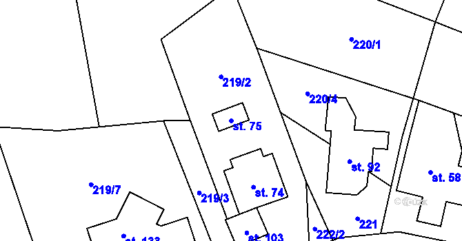 Parcela st. 75 v KÚ Kunice, Katastrální mapa