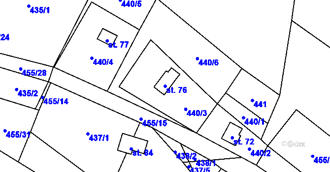 Parcela st. 76 v KÚ Kunice, Katastrální mapa