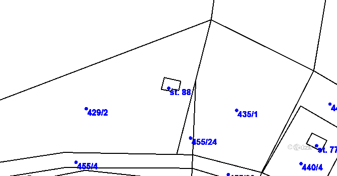 Parcela st. 88 v KÚ Kunice, Katastrální mapa