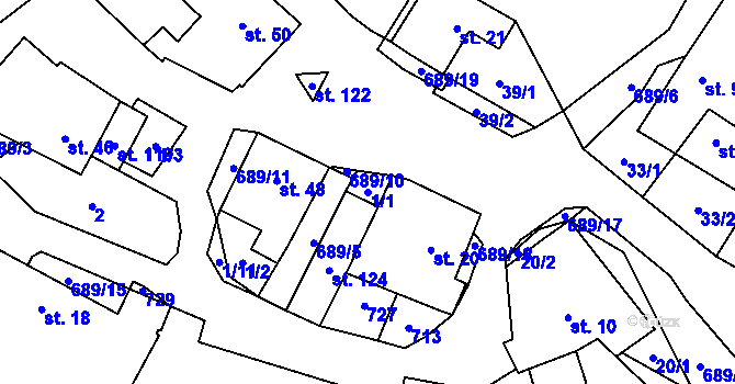 Parcela st. 1/1 v KÚ Kunice, Katastrální mapa
