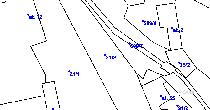 Parcela st. 21/2 v KÚ Kunice, Katastrální mapa