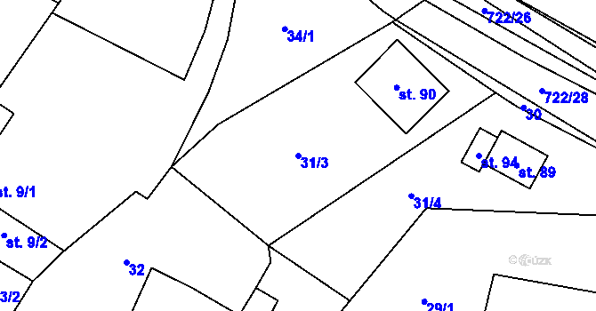 Parcela st. 31/3 v KÚ Kunice, Katastrální mapa