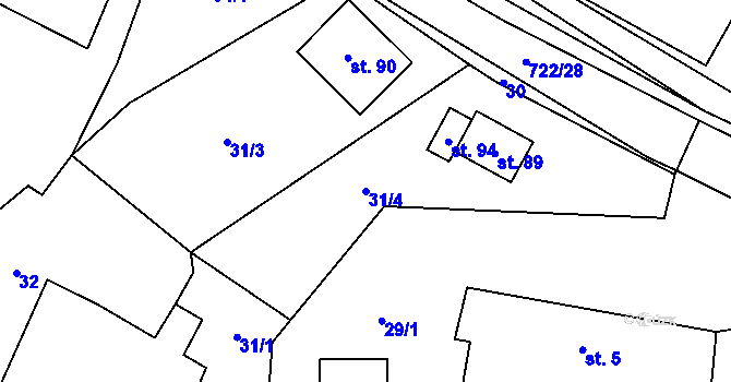 Parcela st. 31/4 v KÚ Kunice, Katastrální mapa