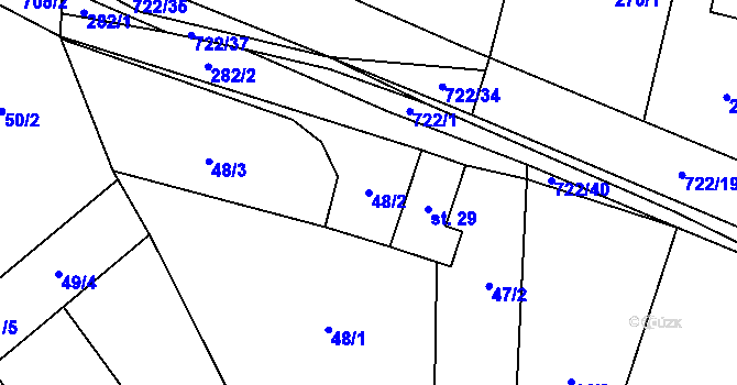 Parcela st. 48/2 v KÚ Kunice, Katastrální mapa