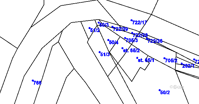 Parcela st. 51/3 v KÚ Kunice, Katastrální mapa