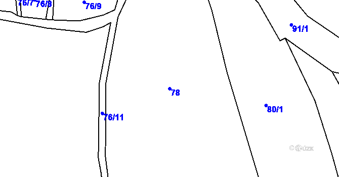 Parcela st. 78 v KÚ Kunice, Katastrální mapa