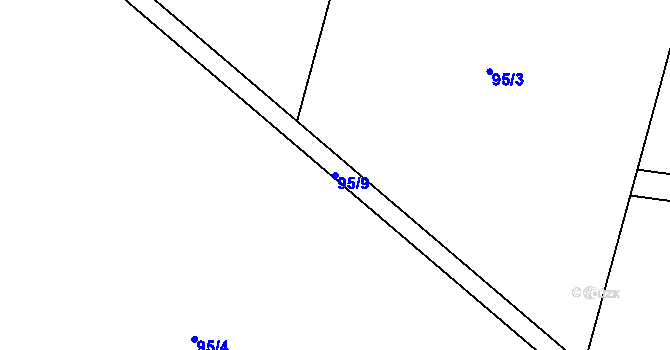Parcela st. 95/9 v KÚ Kunice, Katastrální mapa
