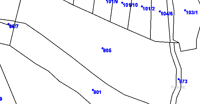 Parcela st. 101/1 v KÚ Kunice, Katastrální mapa