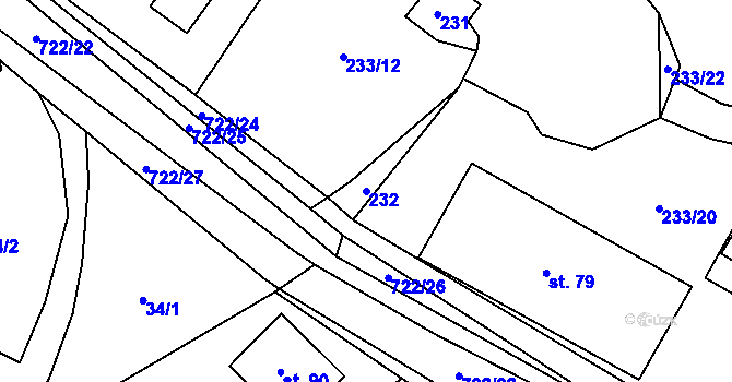 Parcela st. 232 v KÚ Kunice, Katastrální mapa