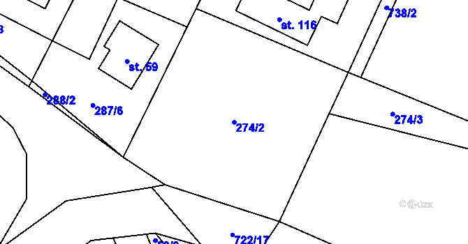 Parcela st. 274/2 v KÚ Kunice, Katastrální mapa