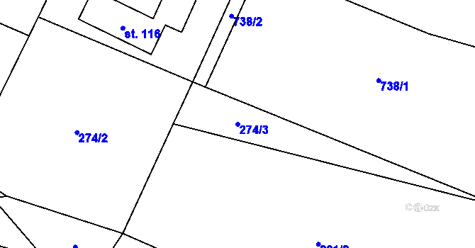 Parcela st. 274/3 v KÚ Kunice, Katastrální mapa