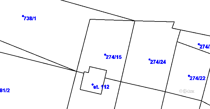 Parcela st. 274/15 v KÚ Kunice, Katastrální mapa