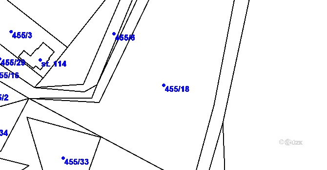 Parcela st. 455/18 v KÚ Kunice, Katastrální mapa