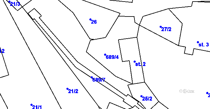 Parcela st. 689/4 v KÚ Kunice, Katastrální mapa