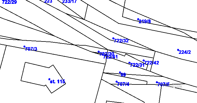 Parcela st. 722/30 v KÚ Kunice, Katastrální mapa
