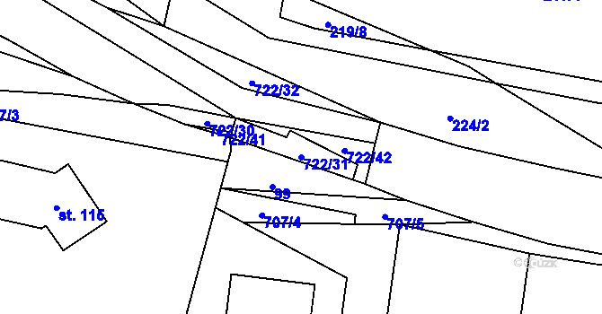 Parcela st. 722/31 v KÚ Kunice, Katastrální mapa