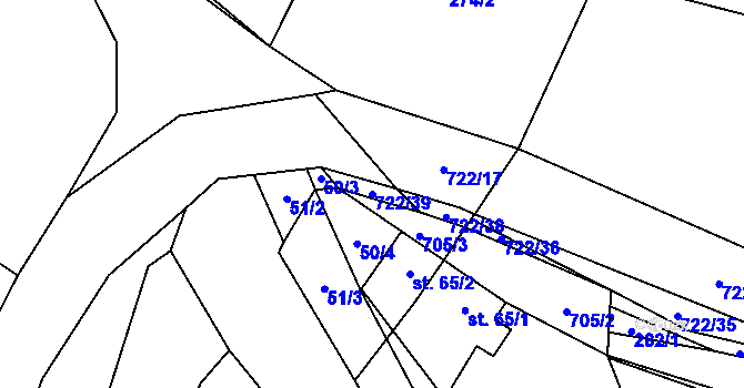 Parcela st. 722/39 v KÚ Kunice, Katastrální mapa