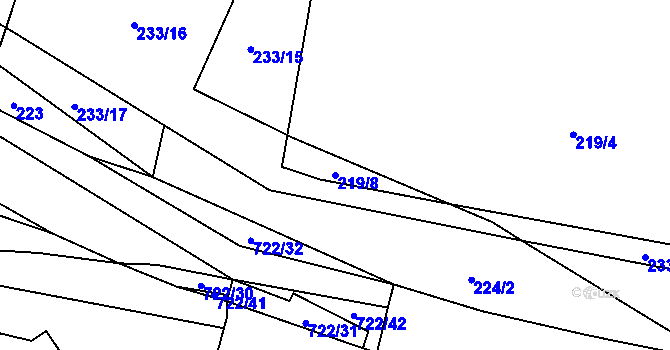Parcela st. 219/8 v KÚ Kunice, Katastrální mapa